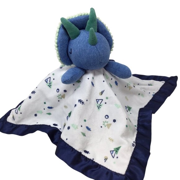 Cloud Island Triceratops Dinosaur Lovey Security Blanket Plush Satin Blue Target - Picture 1 of 5